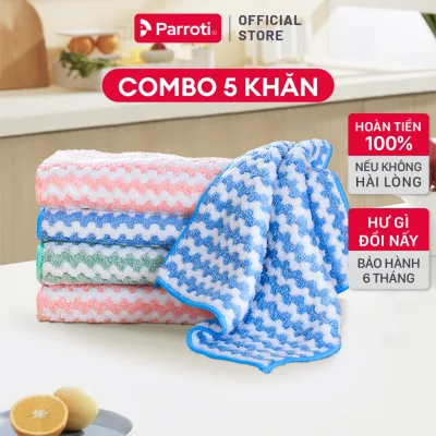 Combo 5 Khăn lau bếp đa năng siêu thấm hút, lau kính, xe ô tô Parroti Fiber