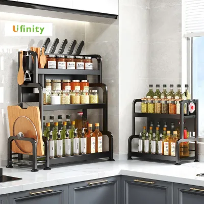 Lifinity Kệ Để Gia Vị-Kệ Đề Đồ Nhà Bếp Đa Năng,Thép Cacbon Đen, 2&3 Tầng 40&50Cm, Tiện Lợi