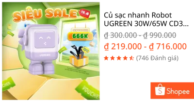 Củ sạc nhanh Robot UGREEN 30W/65W CD359/CD319 | Công nghệ GaN | Tương thích rộng | Bảo hành 18 tháng 1 đổi 1 15570 15550