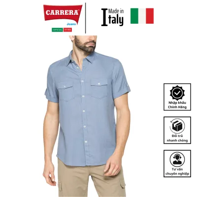 Áo Sơ Mi Cộc Tay Nam Vải Lanh Hỗn Hợp Thoáng Mát Carrera Jeans Nhập Khẩu Chính Hãng Từ Ý_T213C1254A