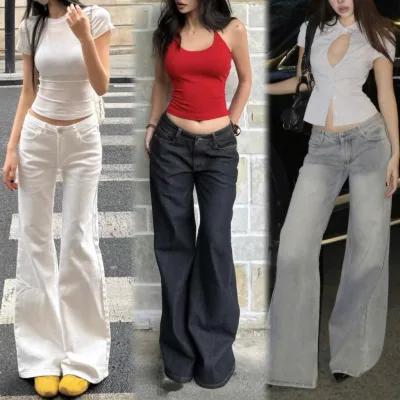 THE QUẠO - Quần Jean Nữ Lưng Cực Thấp Ống Suông Loe R2511_730