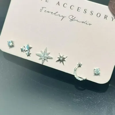 Bông tai nữ mặt trăng sao với đá zircon bling - phụ kiện trang sức sang trọng