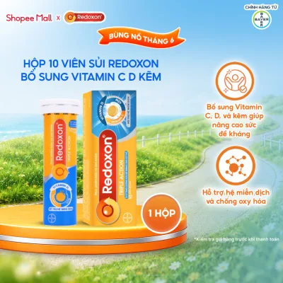 Viên sủi Redoxon bổ sung 1000mg Vitamin C, Kẽm giúp nâng cao sức đề kháng, Hỗ trợ hệ miễn dịch và chống oxy hóa 10 viên