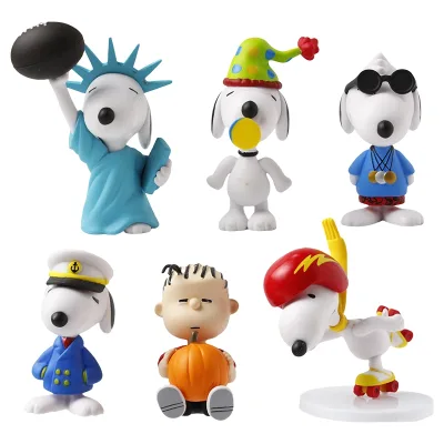 6 Cái / bộ 6-9cm Hoạt Hình Đậu Phộng Anime Ván Trượt Snoopy Q Phiên Bản PVC Bộ Sưu Tập Mô Hình Máy Tính Để Bàn Trang Trí Đồ Chơi Búp Bê