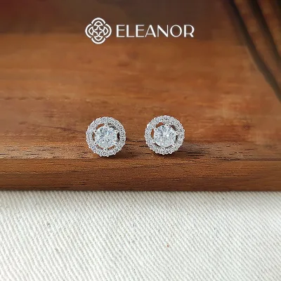 Bông tai nữ chuôi bạc 925 Eleanor Accessories nụ đính đá khuyên tai tròn phụ kiện trang sức 8612
