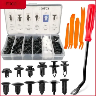 FUCO Bộ 100 Đinh Tán Chốt Vít Nở Bằng Nhựa Cố Định Các Bộ Phận Trên Xe Hơi Kèm Hộp Và Dụng Cụ