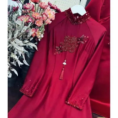 áo dài hỏi cưới đính kết
