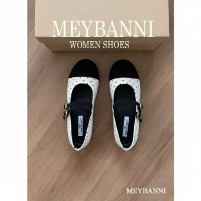 Giày Búp Bê MEYBANNI Đế Bệt Mũi Tròn Phối Chấm Bi Quai Ngang Dễ Thương - C665