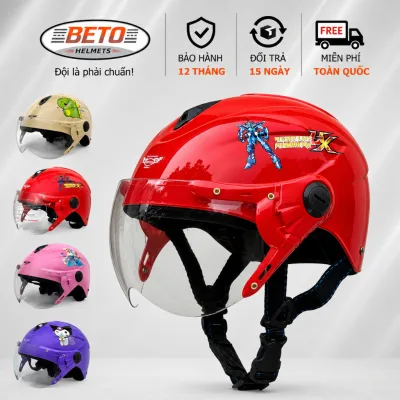 Mũ bảo hiểm cho bé BKtec BK14 chính hãng – Nón nửa đầu có kính chắn gió, nhiều họa tiết cute đáng yêu cho trẻ 5–10 tuổi
