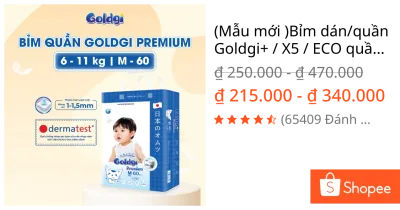 (Mẫu mới )Bỉm dán/quần Goldgi+ / X5 / ECO quần dán đủ size Nb92/S84/M66/M60/L56/L48/XL46/XL44/XXL32