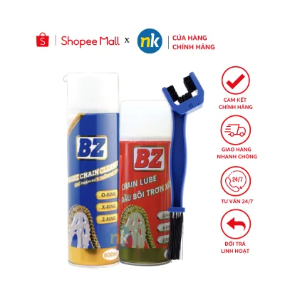 Combo 3 món chai xịt bảo dưỡng sên, bôi trơn sên xích BZ 450ml và xịt vệ sinh sên BZ 600ml tặng kèm bàn chải sên 3D-NKLU