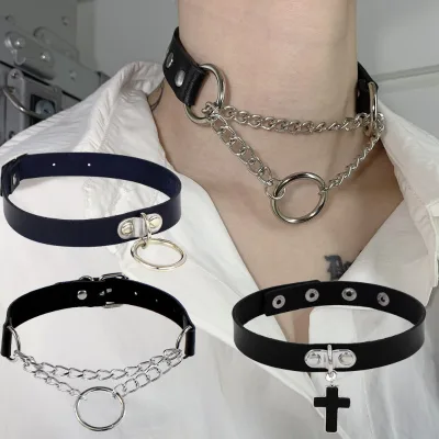 Unisex Gothic Vòng Cổ Choker Nam Nữ Đinh Tán Da Vòng Cổ Rock Kpop Punk Đen Trang Sức