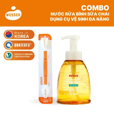 Combo nước rửa bình sữa chai + Dụng cụ vệ sinh bình sữa đa năng Wesser
