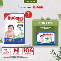 Tã/bỉm quần Huggies Skin Care Mega Jumbo M102+4 miếng với tràm trà dịu da