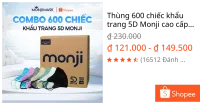 Thùng 600 chiếc khẩu trang 5D Monji cao cấp chính hãng, 3 Lớp Vải Lọc Khuẩn, Ngăn Bụi, Ôm Sát Thoáng Khí.