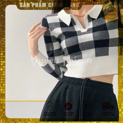 Áo len croptop dệt kim kẻ sọc tay dài Hadu shop