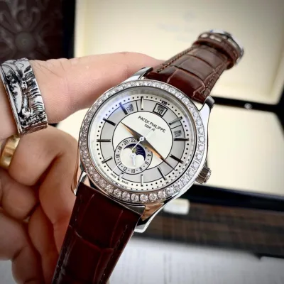 Top Bán Chạy - [ ĐỒNG HỒ PHỐ ] Đồng hồ Nam PT tròn dây da 5kim đính đá máy nhật dòng cơ Automatic size 40mm