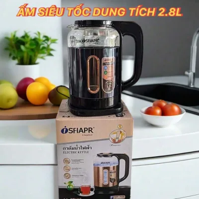 Ấm siêu tốc thuỷ tinh 2.8L đun nước siêu nhanh.