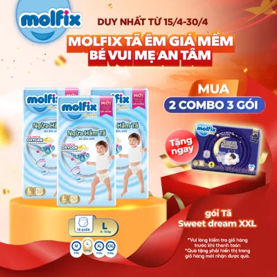Combo 3 Tã/bỉm quần Molfix Oxy Super Jumbo giúp Ngừa Hăm Tã đủ size M,L,XL,XXL
