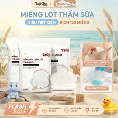 Bịch 100 miếng lót thấm hút sữa TopGiaKids chống tràn tối đa, từ sợi organic an toàn lành tính