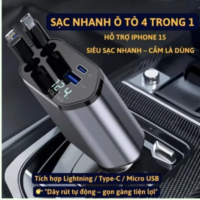 Tẩu sạc nhanh Ô Tô ,tẩu sạc ô tô 120W 4 Trong 1, Tẩu Sạc USB+C Sạc Điện Thoại | Máy Tính Bảng | Digital camera