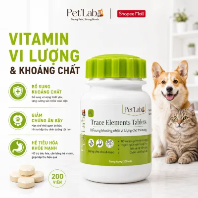 Hũ 200 viên Vitamin vi lượng cao cấp Pet'Lab cho chó mèo bổ sung khoáng chất giảm chứng PICA