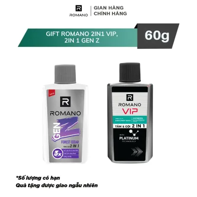 1 Quà tặng Romano: 1 chai DG/ST/TG 60g (giao mùi ngẫu nhiên) HOẶC Quà tặng ngẫu nhiên