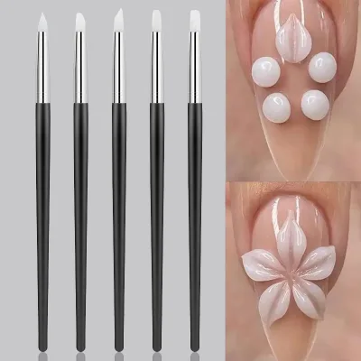 Bộ 5 Bàn Chải Móng Tay Silicon Khắc Emboss Rỗng Gốm Điêu Khắc UV Gel Định Hình Bàn Chải Silicon Làm Mô Hình Móng Tay Nghệ Thuật DIY Dụng Cụ