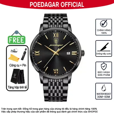 Đồng hồ nam kim loại Phong cách mới Chính hãng POEDAGAR 826 Dây đeo kim loại Đồng hồ nam Dây đeo bằng thép không gỉ Lịch đồng hồ Đồng hồ phát sáng chống nước Đồng hồ kinh doanh