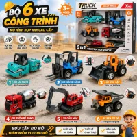 Bộ Sưu Tập 6 Mô Hình Xe Ô Tô Công Trình Hợp Kim Cao Cấp Tỉ Lệ 1:64 Cho Bé Yêu