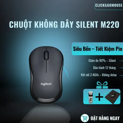 Chuột không dây silent Logitech M220 siêu yên tĩnh giảm 90% tiếng ồn QUÀ TẶNG LÓT CHUỘT