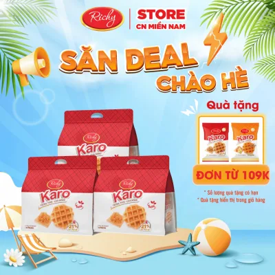 Combo 3 bịch bánh Karo chà bông sợi gà, Bánh ăn sáng, Bánh kẹo Richy, HSD 45 ngày