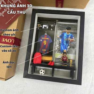 Khung Tranh 3D áo đá bòng kèm mô hình cầu thủ mini để bàn, treo tường phù hợp lằm làm quả tặng bạn bè, người iu