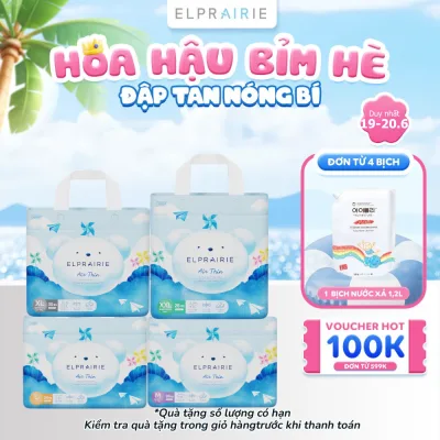 Combo 4 Tã/Bỉm Quần ELPRAIRIE Air Thin Nội Địa Hàn Siêu Mỏng Thấm Hút, Mềm Mại Chống Hăm Size L-XL-XXL Cho Bé Từ 9-15Kg