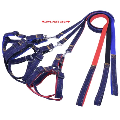 Bộ dây dắt cho Chó Mèo kèm yếm dây bằng vải jean 2 lớp - Love Pets Shop