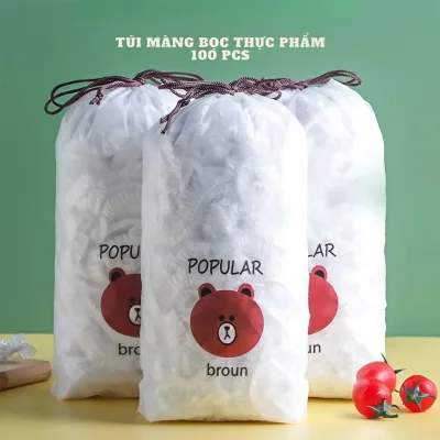 Set 500 túi màng bọc thực phẩm PE hình gấu có chun co giãn siêu dai bọc đồ ăn, tái sử dụng, đậy bát đĩa tiện lợi