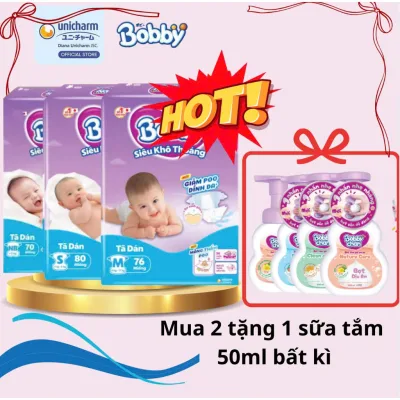 Tã/bỉm DÁN BOBBY lõi nén (XS70)NB70/S80/M76/L68 Quần mở một bên NB70+6/S80 mới