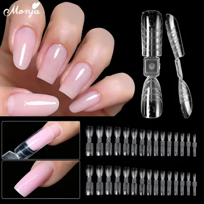 Monja 60 Chiếc Móng Tay Nghệ Thuật Kép Hình Thức Full Cover Đầu Móng Tay Giả Khuôn Hạnh Nhân Quan Tài Acrylic Giả Xây Dựng Gel Nối Dài Đôi Trên Khuôn Cho Poly Móng Tay Gel DIY Dụng Cụ Thiết Kế Làm Móng Tay