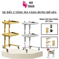 Xe Đẩy Inox 2 Tầng 304 Kệ Mạ Vàng | Xe Đẩy Đựng Dụng Cụ Đồ Y Tế Spa Xoay 360 Độ | Thẩm Mỹ Viện Sang Trọng
