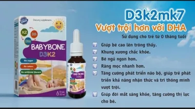 sản phẩm BABYBONE D3K2DHA. bổ sung các Vitamin d3,k2 cho sự phát triển của bé