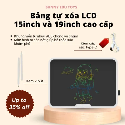 Bảng vẽ tự xóa điện tử, bảng viết vẽ thông minh cỡ lớn 15,19 inch màn hình LCD đa sắc đồ họa đẹp kèm bút dạy học