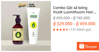 Combo Gội xả bóng mượt Luomthuom Haircare: 1 Dầu gội Bơ Biotin 280ml + 1 Dầu xả Bơ Biotin 220ml