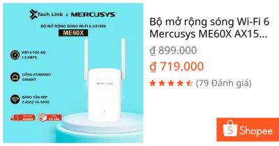 Bộ mở rộng sóng Wi-Fi 6 Mercusys ME60X AX1500 | Tăng Cường Và Mở Rộng Sóng Wi-Fi, Nhanh, Hiệu Suất Cao