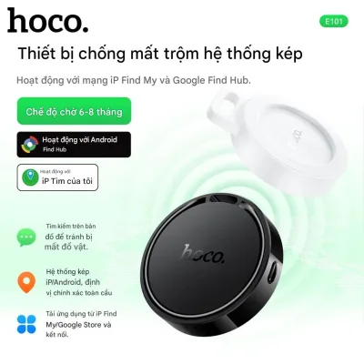 (Dành cho Android và iOS) Thiết bị Định vị GPS Hoco E101, công nghệ UWB định vị chính xác hơn, chống thất lạc hành lý, xe, chìa khóa