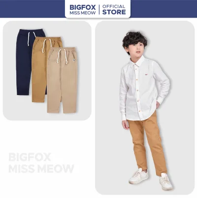 Long Pants for Boys in Large Size Bigfox - Miss Meow, Soft Khaki Pants, Korean Style, Very Beautiful Shirt and Pants Combination, Children's Sizes 5,6,7,8,9,10,11 Years Old