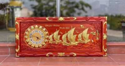 Tranh đồng hồ gỗ hương thuận buồm xuôi gió KT: 48x108x3cm