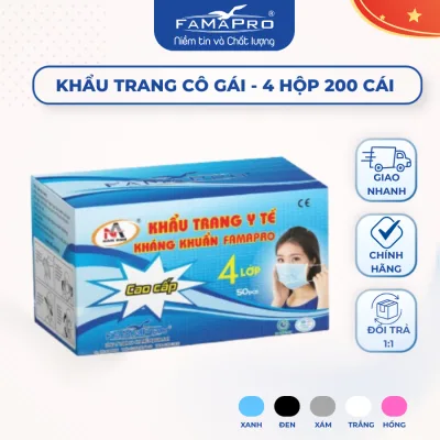 Khẩu trang y tế 4 lớp cô gái Famapro Nam Anh ngăn bụi, ô nhiễm 200 cái