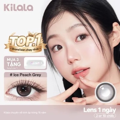 Kính áp tròng Kilala lens 1 ngày màu xám Ice Peach Grey DIA 14.5mm có độ (0-7) 10 chiếc & 2 chiếc