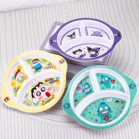 Khay Đĩa tròn ba ngăn size lớn Melamine đựng trái cây đồ ăn vặt bánh kẹo hoạt hình Kuromi Melody Cinnamoroll