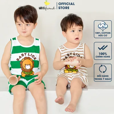 Đồ bộ quần áo ba lỗ sát nách cotton cho bé trai, bé gái mặc nhà mùa hè Unifriend Quốc U2022-10. Size đại 5, 6, 8,10 tuổi